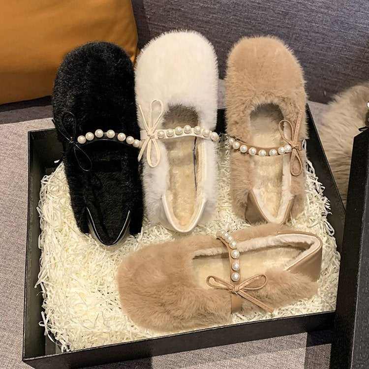Damen Flauschige Hausschuhe mit eleganter Perlenverzierung und komfortablem Design R&B