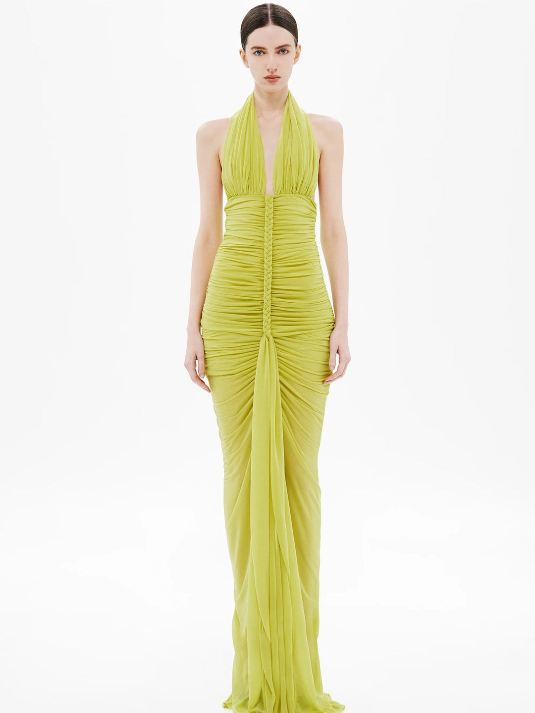 Damen Exquisites gerafftes Maxikleid mit tiefem V-Ausschnitt und eleganten Drapierungen R&B