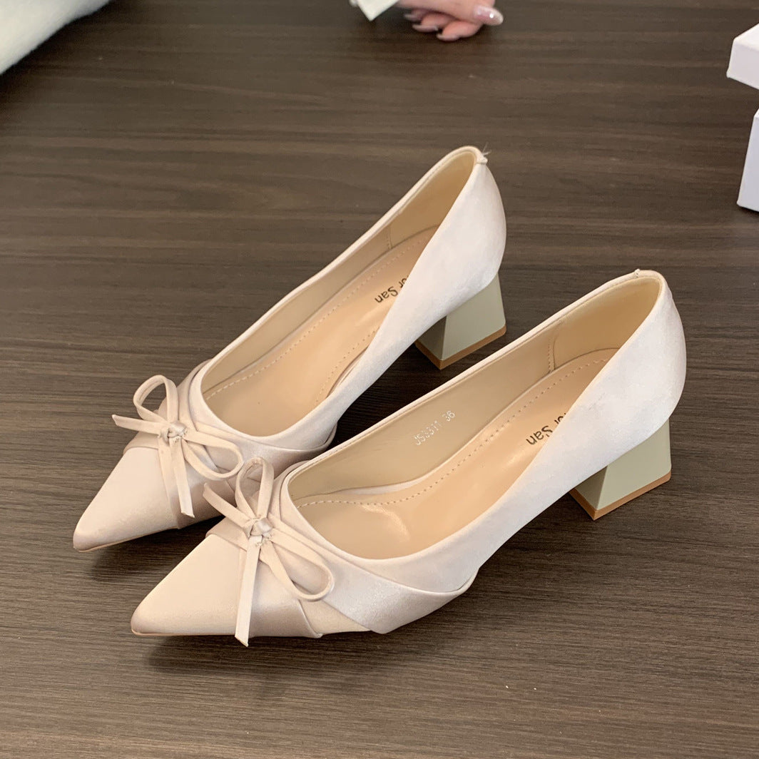 Damen elegante Ballerina-Pumps mit modischem Schleifendesign und stabiler Absatzhöhe R&B