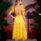 Damen Rüschenmaxikleid mit floralen Applikationen und Puffed-Ärmeln R&B