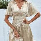 Damen Wickelkleid mit tiefem V-Ausschnitt und voluminösen Ärmeln R&B