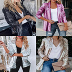 Damen Glamouröse Blazerjacke mit Paillettenbesatz und langem Arm R&B