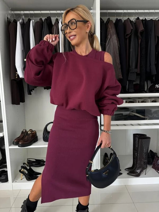 Damen modisches Sweatshirt und Midi-Rock Set R&B