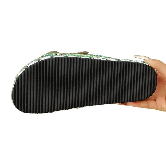 Damen Riemchen-Sandalen mit funkelnden Perlen und verstellbaren Schnallen R&B