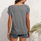 Damen elegantem T-Shirt mit floralem Spitzenbesatz