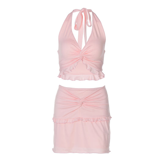 Damen Verspieltes Crop-Top und Minirock Set R&B
