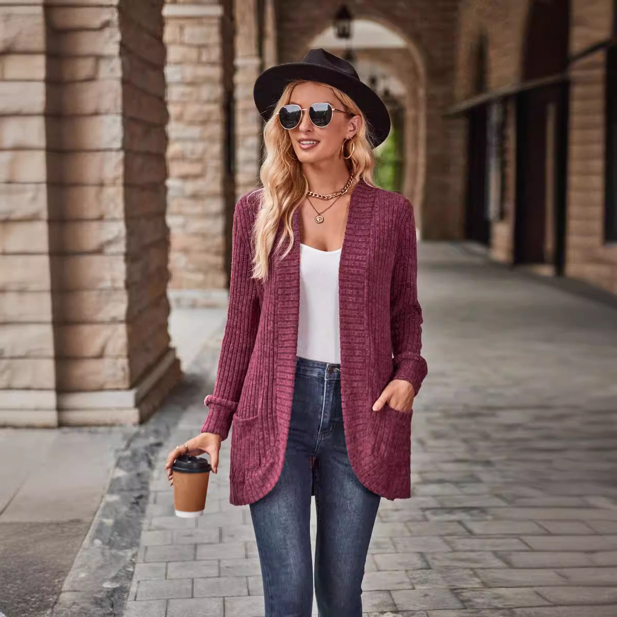 Damen Strickjacke mit strukturiertem Design und praktischen Taschen R&B