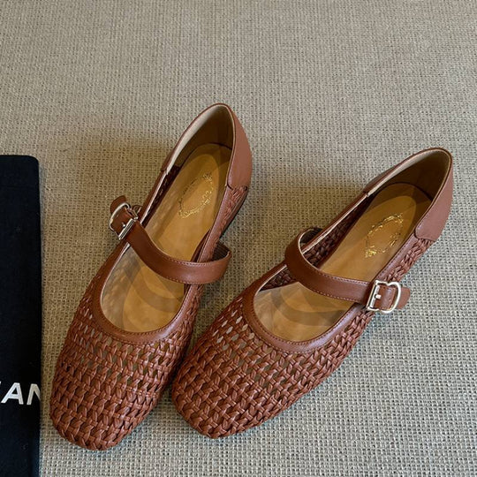 Damen geschlossene Ballerinas mit festem Riemen und geflochtenem Obermaterial R&B