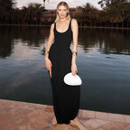 Damen Fließendes Maxikleid mit tiefem Ausschnitt und seitlichem Schlitz R&B