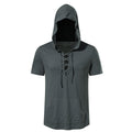 Herren Kurzarm-Hoodie mit lässigem Lacing-Design und praktischer Kängurutasche