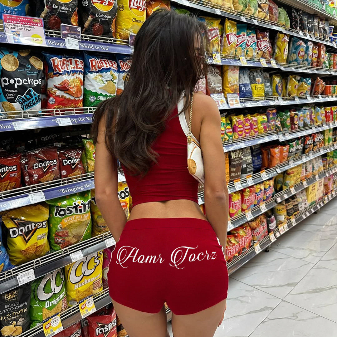 Damen Sportliches Set mit Crop-Top und kurzen Shorts R&B