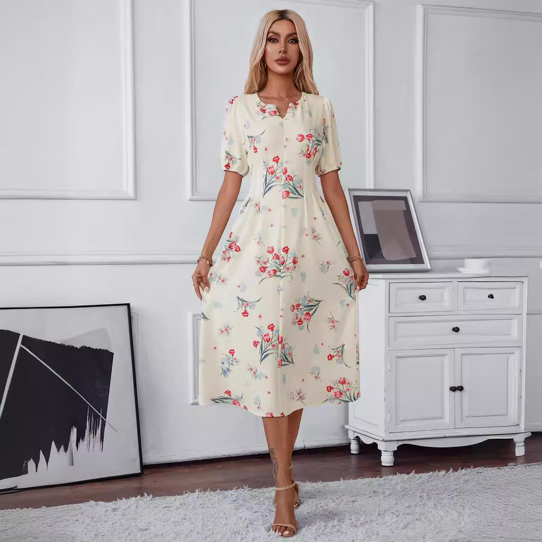Damen Midi-Kleid mit floralen Akzenten R&B