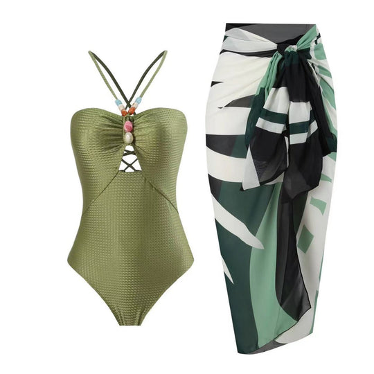 Damen Badeanzug mit trendigem Cut-Out und elegantem Wickelrock R&B