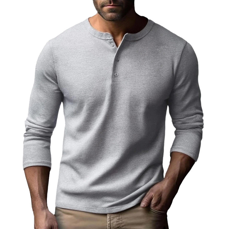 Herren Langarm-Henley-Shirt aus atmungsaktivem Baumwollmix R&B