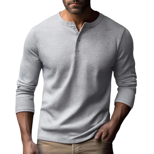 Herren Langarm-Henley-Shirt aus atmungsaktivem Baumwollmix R&B