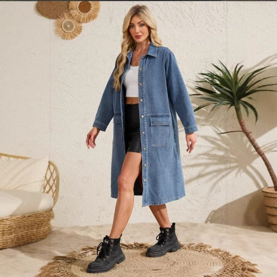 Damen Jeanshemdkleid mit praktischem Taschenlayout R&B