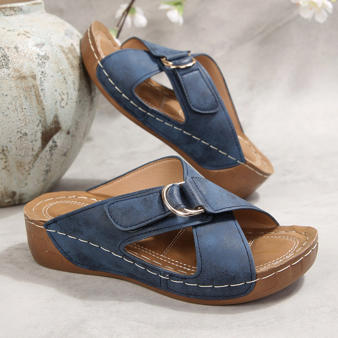 Damen Komfortable Keil-Sandalen mit modischen Riemen R&B