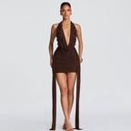 Damen Wickelkleid mit tiefem V-Ausschnitt und voluminösen Rüschendetails R&B