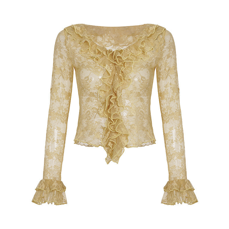 Damen Spitzenbluse mit Rüschendetails R&B
