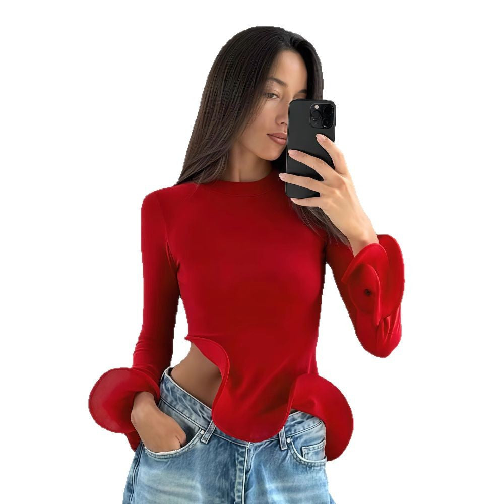 Damen Trendy Oberteil mit asymmetrischen Rüschendetails und elegantes Design R&B