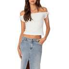 Damen raffiniertes Off-Shoulder T-Shirt mit eleganten BindR&Bändern R&B