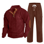 Herren nan Strick-Freizeitset mit Knopfleiste und Ellenbogenaufnähern sowie Cord-Cargohose R&B