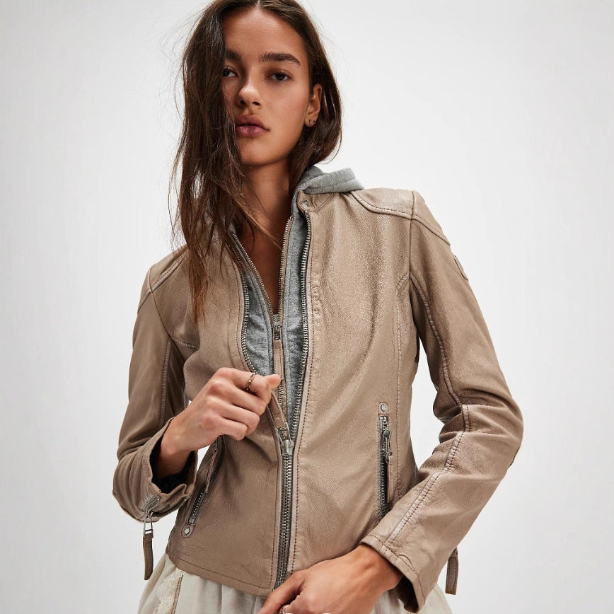 Damen stylische jacke mit abnehmbarer Kapuze R&B