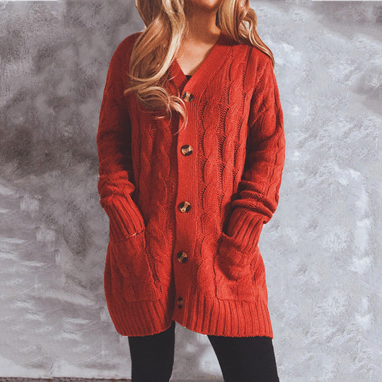 Damen Grobstrickjacke mit eleganten Knopfdetails und lässigem Schnitt R&B