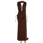 Damen bodenlanges Wickelkleid mit raffinierten Drapierungsdetails und elegantem V-Ausschnitt R&B