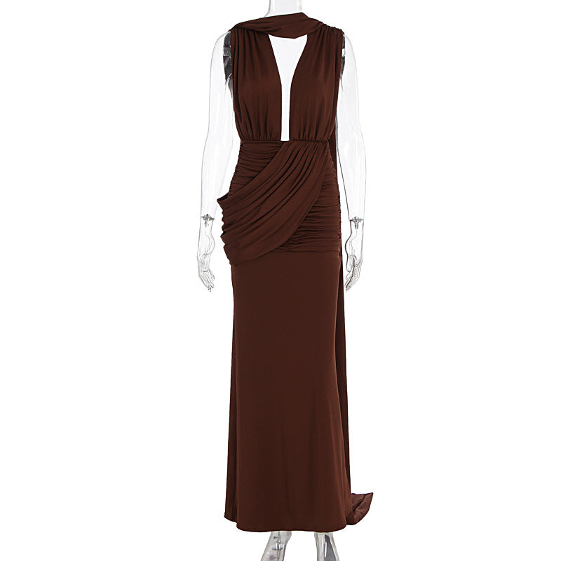 Damen bodenlanges Wickelkleid mit raffinierten Drapierungsdetails und elegantem V-Ausschnitt R&B