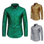 Herren schimmerndes Langarmhemd mit Fischschuppen-Design R&B