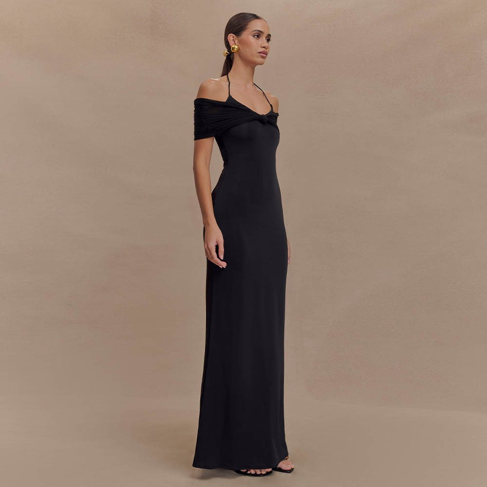 Damen Elegantes Maxi-Kleid mit schulterfreien Raffungen R&B