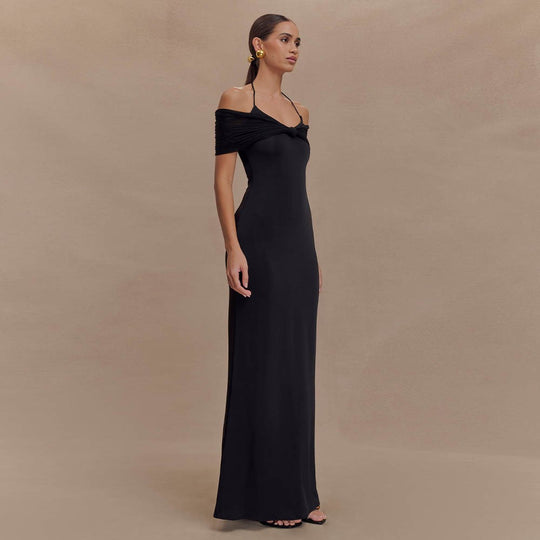 Damen Elegantes Maxi-Kleid mit schulterfreien Raffungen R&B