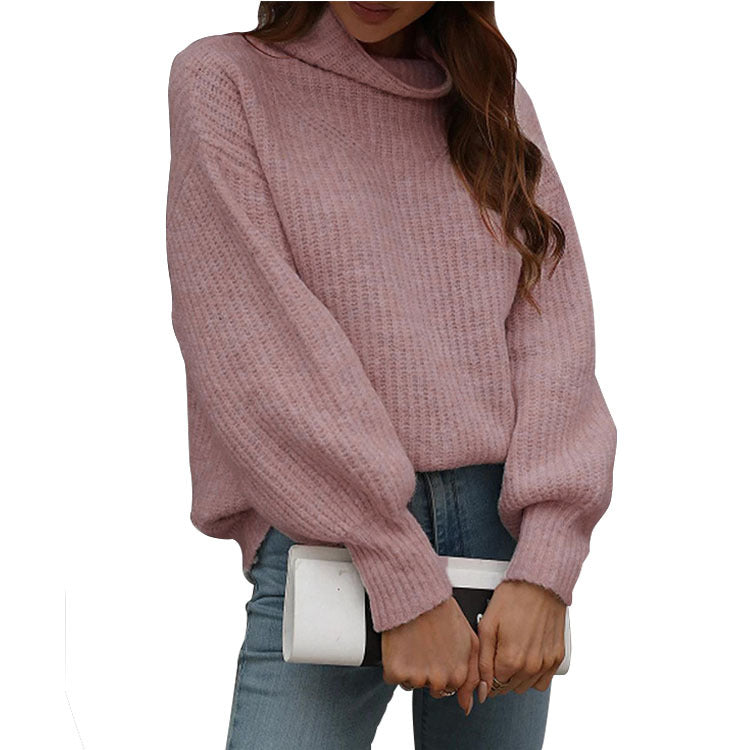 Damen Oversized Strickpullover mit hohem Kragen und Rippstruktur R&B