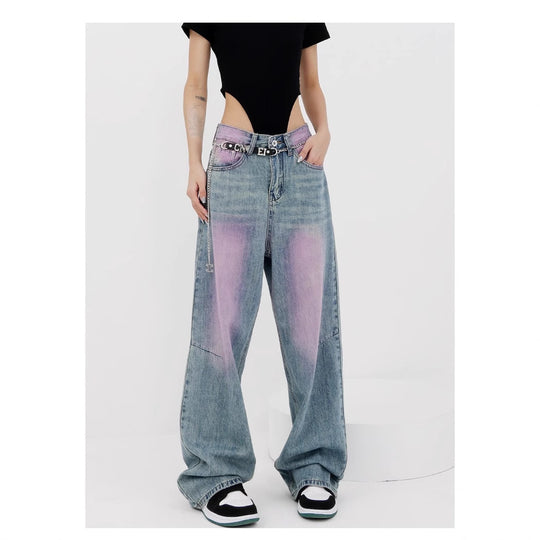 Damen lässige Baggy-Jeans mit farbverlaufendem Design und einem einzigartigen Schnitt R&B