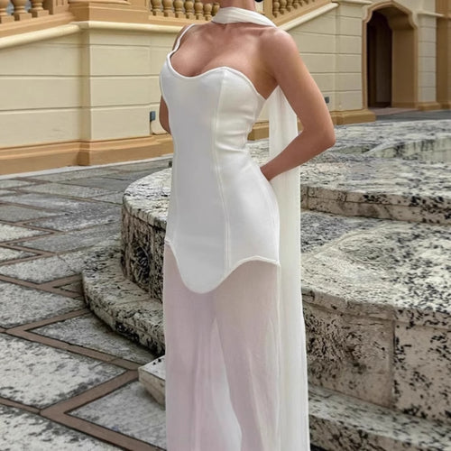 Damen Elegantes bodenlanges Abendkleid mit trägerlosem Design und fließendem Stoff R&B