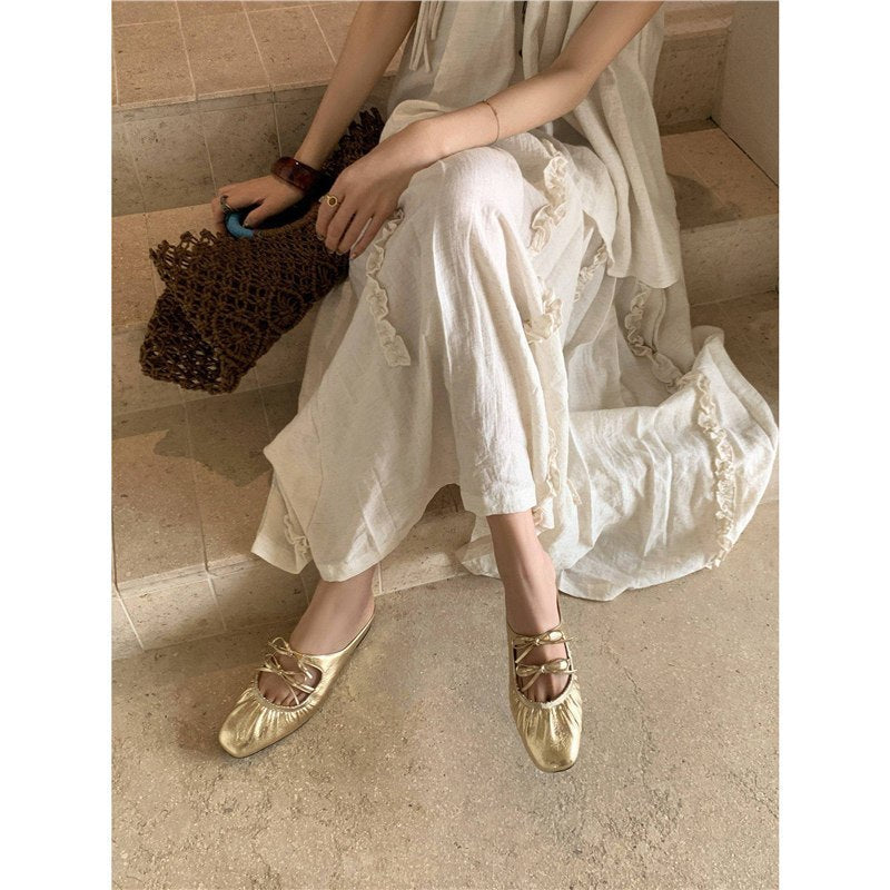 Damen elegante Mules mit raffiniertem Schnür-Design R&B