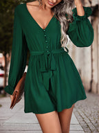 Damen Schicker Jumpsuit mit V-Ausschnitt und Taillengürtel R&B