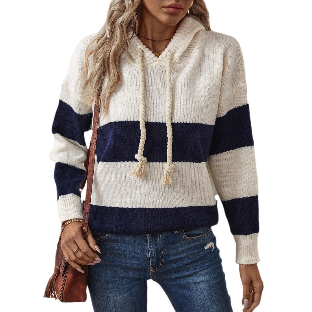 Damen Kapuzenpullover mit breiten Streifen und weichem Material R&B