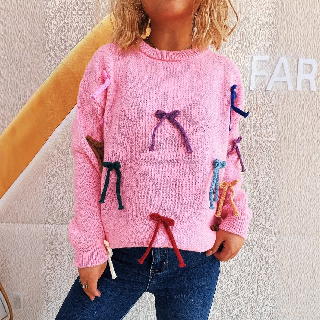Damen kreativer Pullover mit bunten Schleifenakzenten R&B