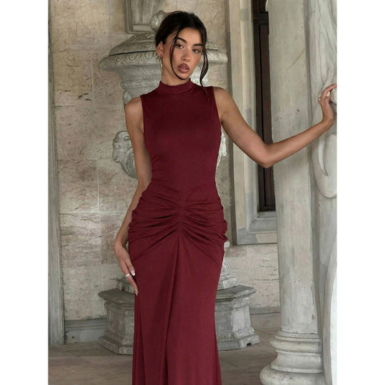 Damen Elegantes Maxikleid mit figurschmeichelndem Schnitt und hochgeschlossenem Design R&B