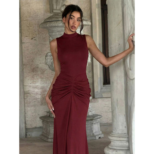 Damen Elegantes Maxikleid mit figurschmeichelndem Schnitt und hochgeschlossenem Design R&B