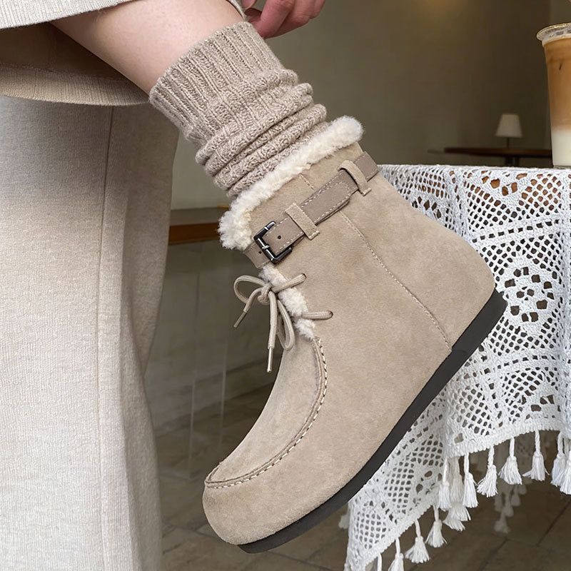 Damen Bequeme Winterstiefel mit kuscheligem Innenfutter und modischer Schnalle R&B