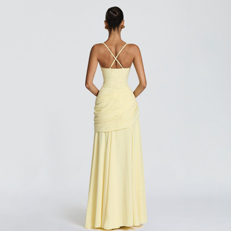Damen Elegantes Maxikleid mit raffiniertem Raffung und schmalen Spaghetti-Trägern R&B