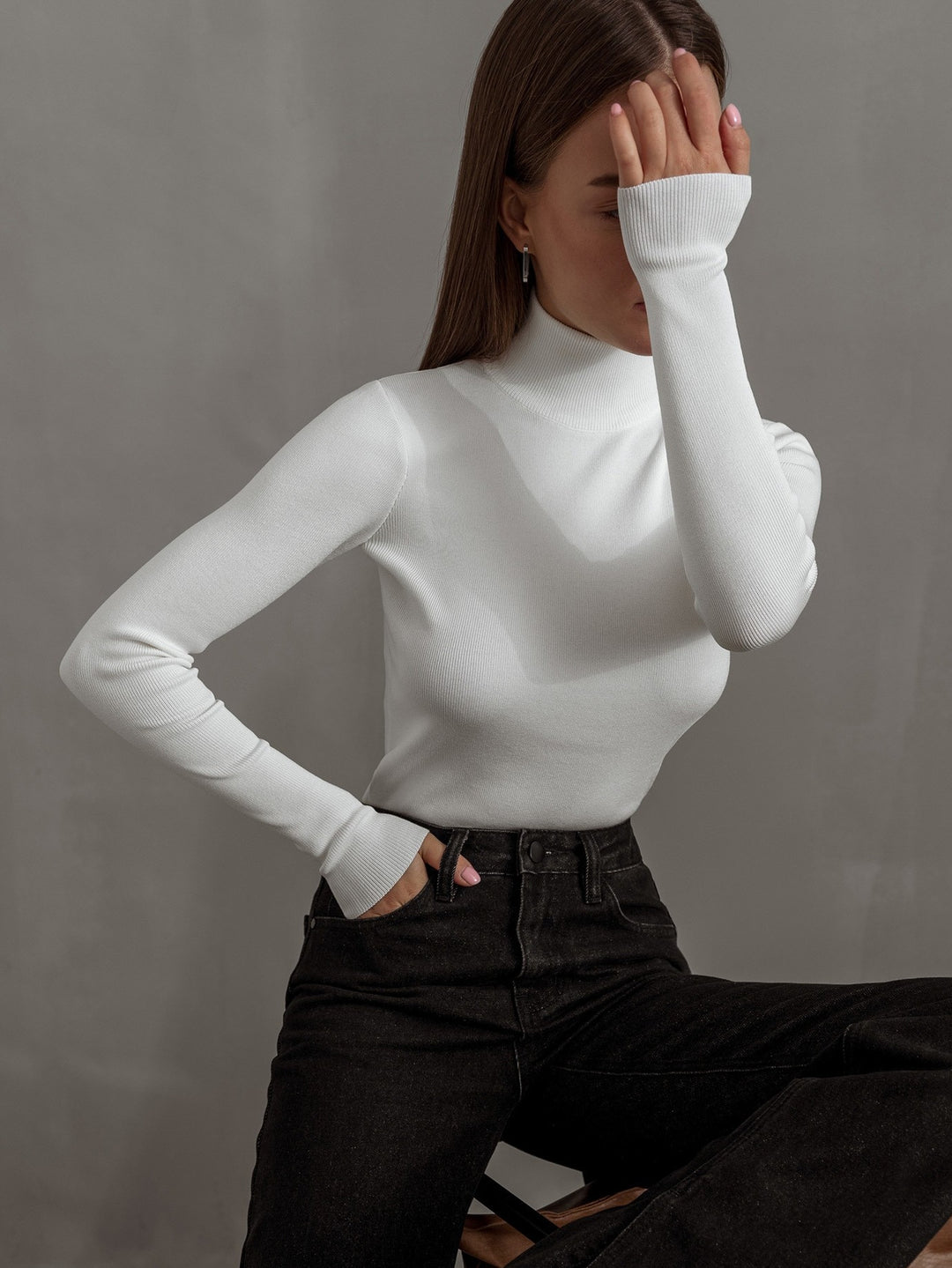Damen Modischer Rollkragenpullover aus weicher Baumwolle R&B