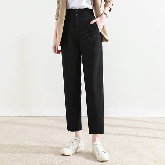 Damen Bundfalten Stoffhose mit schmalem Bein