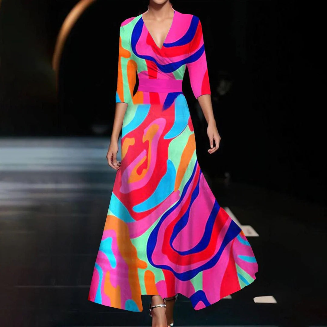 Damen Maxikleid mit floralem Design und schickem V-Ausschnitt R&B