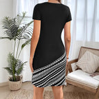 Damen figurbetontes Kurzarmkleid mit grafischem Design und Rundhalsausschnitt R&B
