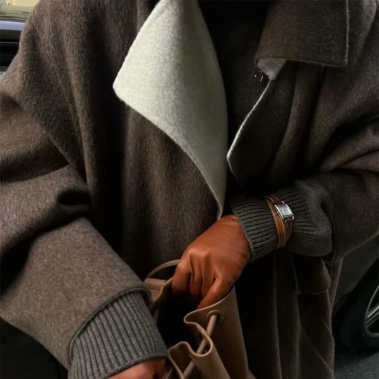 Damen Übergroße Trenchcoat mit elegantem Revers und praktischen Taschen R&B