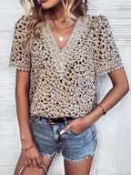 Damen Bluse mit V-Ausschnitt und feinen Spitzenakzenten R&B